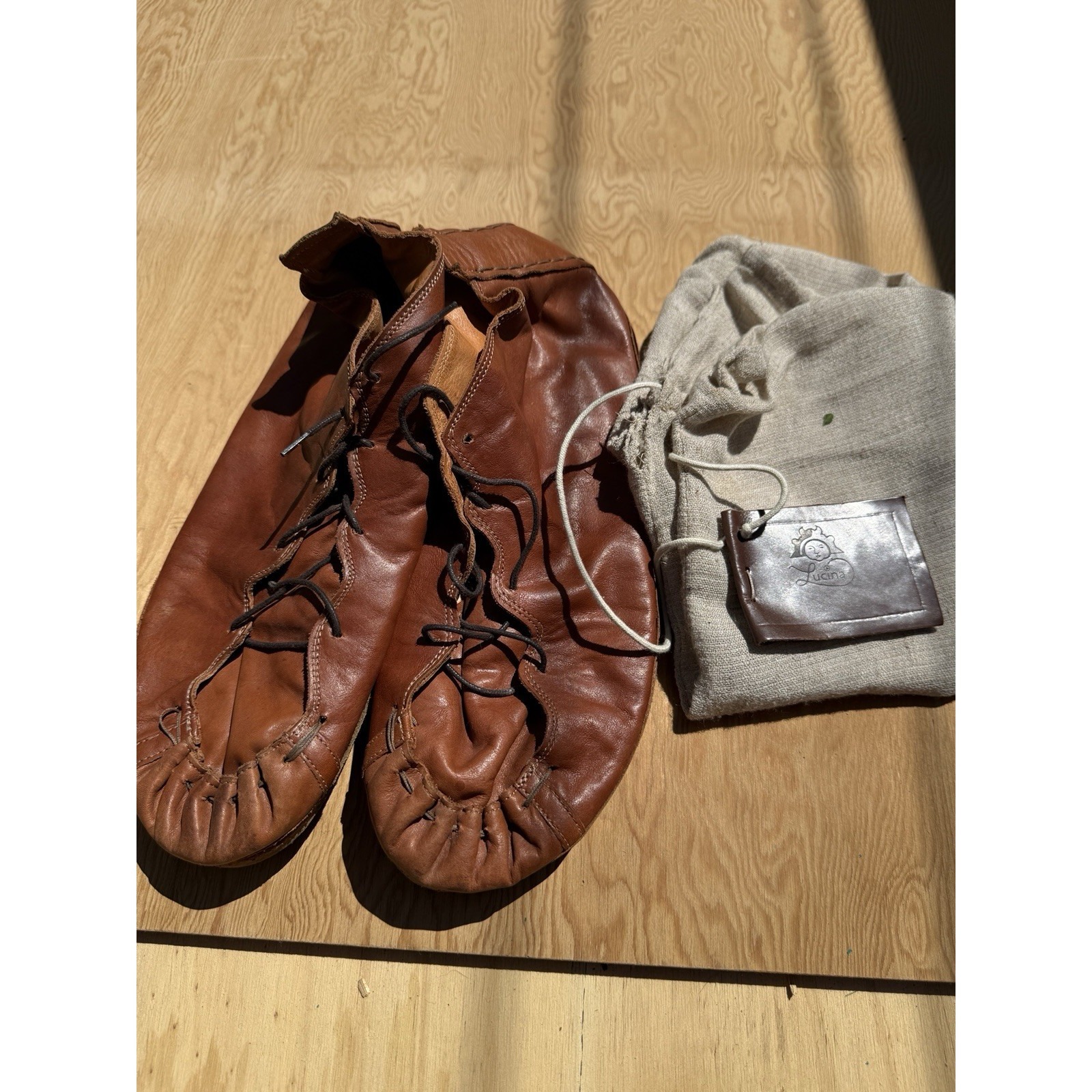 Lucina Calzature Handmade Italian Soft Leather Moccasin Shoes Boots Brown Sz 10